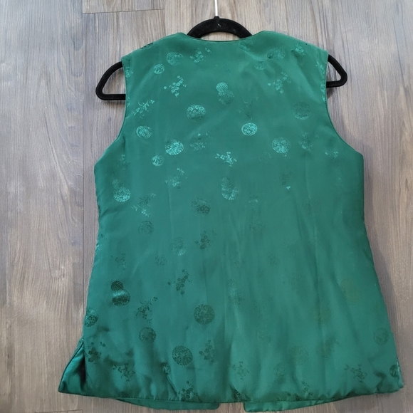 Vintage Peony Brand Shanghai China Green Floral Padded Vest Oriental - Picture 3 of 3